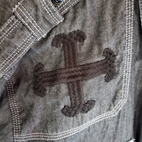 Roar Men's Dark Grey Embroidered Appliqued Long Sleeve Shirt size XL - Picture 4 of 11